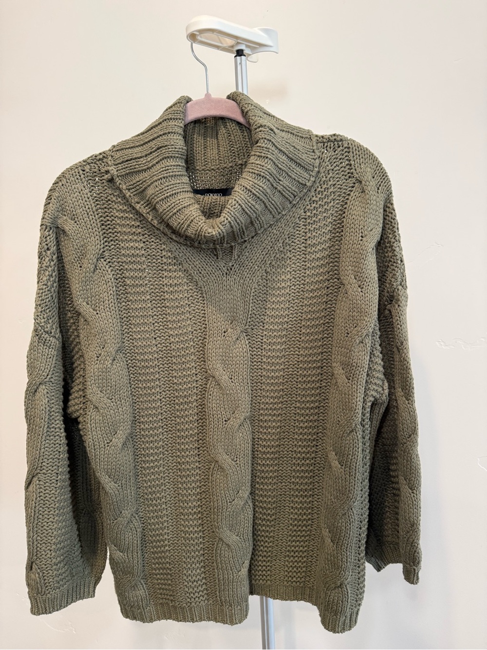 Olive Green Cable-Knit Turtleneck Sweater